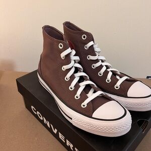 Converse High Top Sneakers in Dark Brown with White Accents